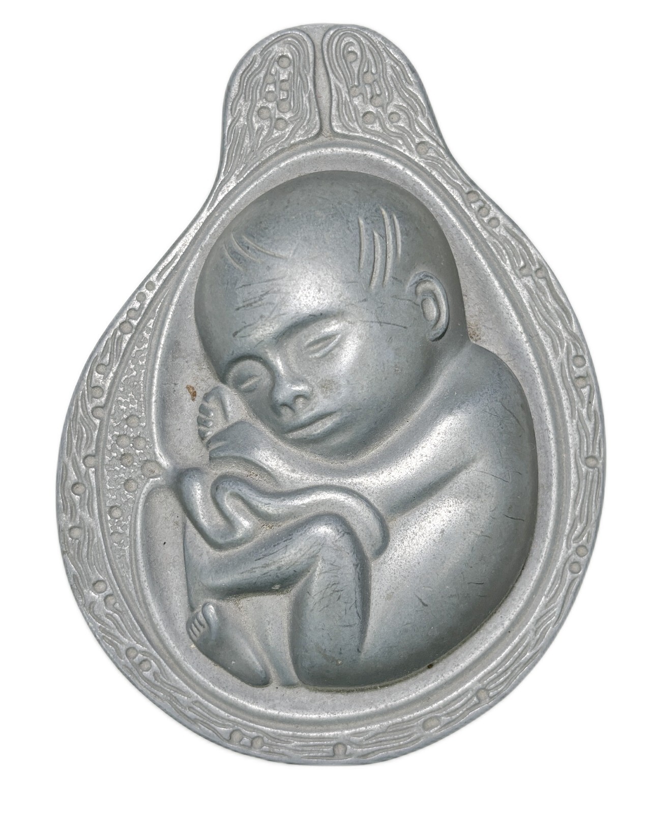 Tabron Pewter Womb Fetus Baby Uterus Paperweight Vtg 1960s Parke Davis