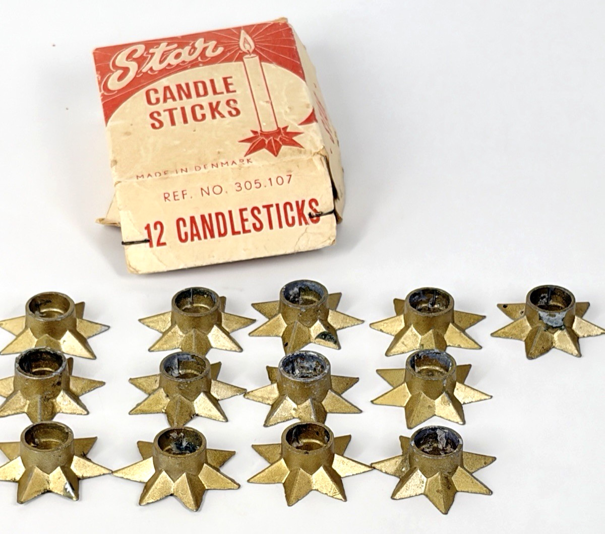 Vintage Denmark Star Candlesticks Scandinavian 7 Point Metal Candle Holder-13 Pc