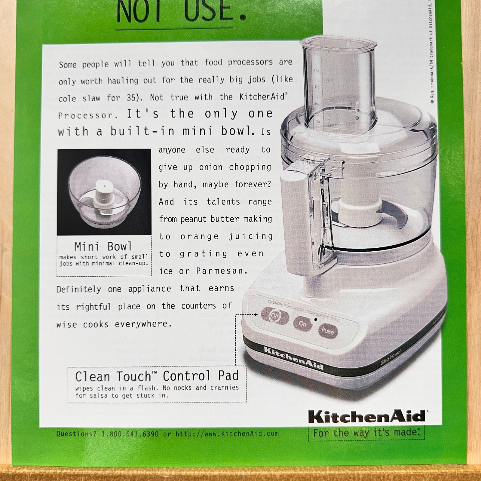 1996 Kitchen Aid Food Processor Cooking Tool Vintage Print Ad Food Advert