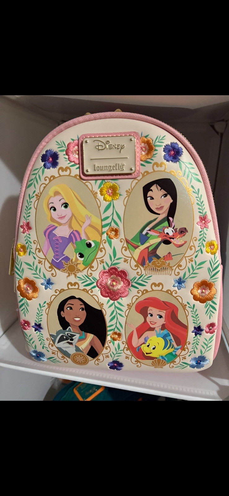 Loungefly Disney Princess Mini Backpack White/Pink Multicolor Floral Embroidered