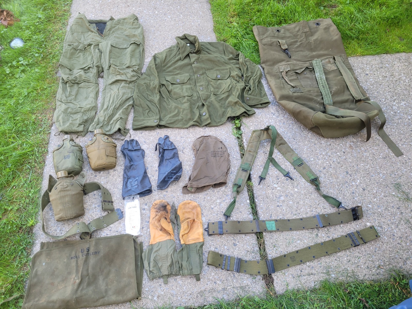 WW2 US GI Surplus Lot Wool Field Shirt L Type II Duffel Chem Suit And More
