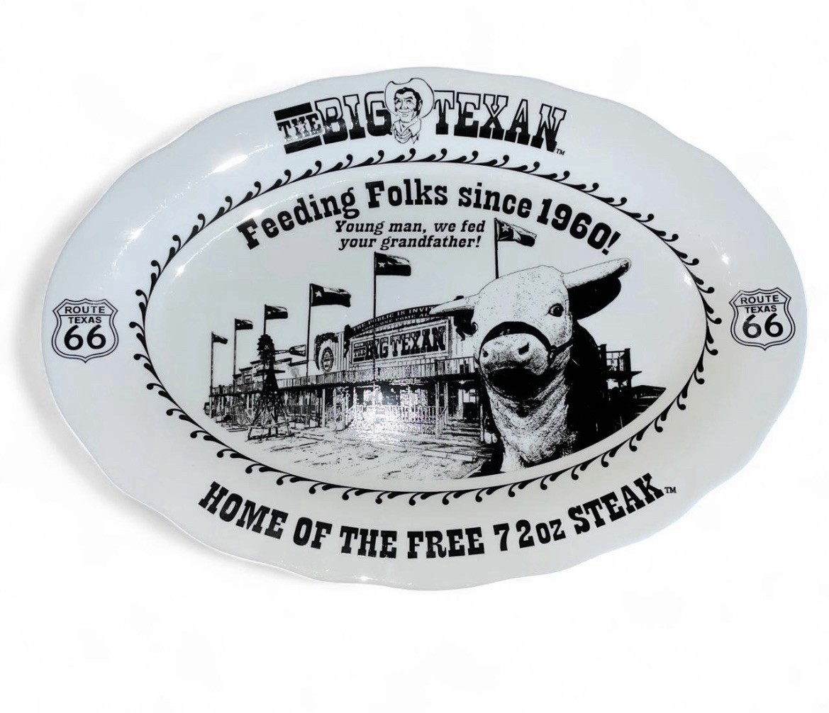 The Big Texan Route 66 Home Of The Free 72oz Steak Oval Platter Homer Laughlin