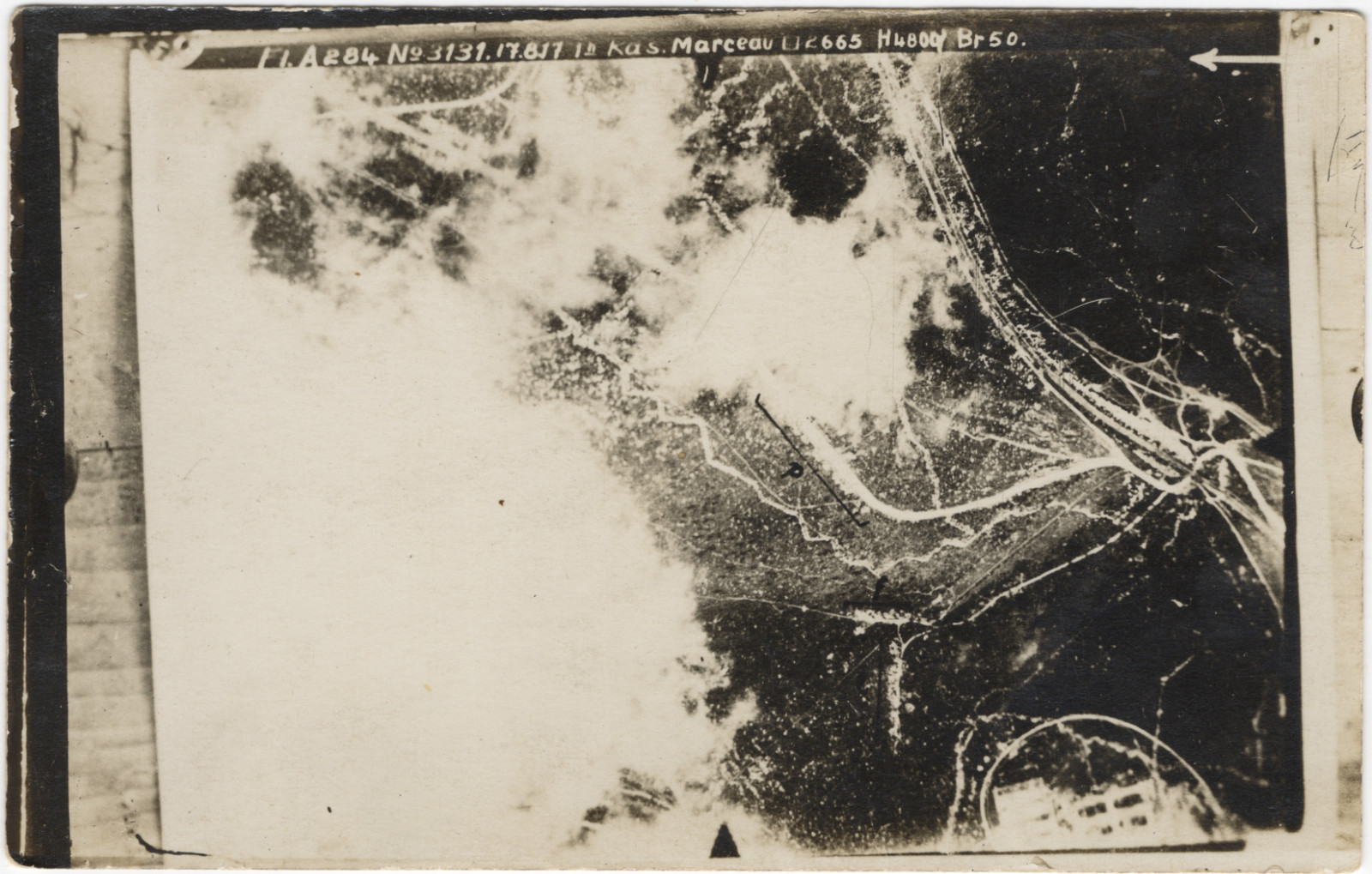 Verdun From 15,750 Feet: WWI French Aerial Recon RPPC, June 1917 5.5x3.5