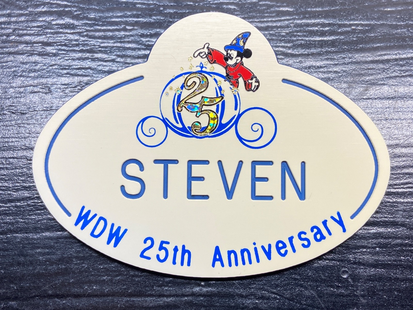 🏰 Rare 1996 Walt Disney Imagineering WDW 25th Anniversary Name Badge — STEVEN