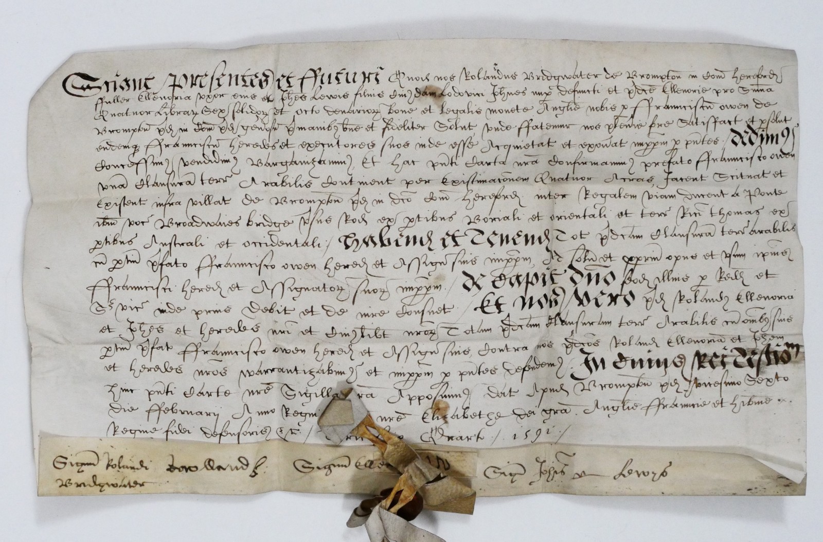 1592 Elizabeth I English Parchment Indenture Manuscript Deed Wax Seal