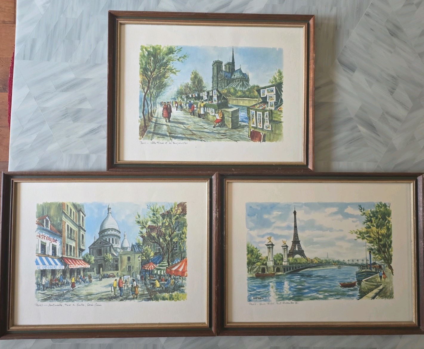 Set of 3 Original Raphael Paris Watercolors Eiffel Tower, Montmartre, Notre Dame