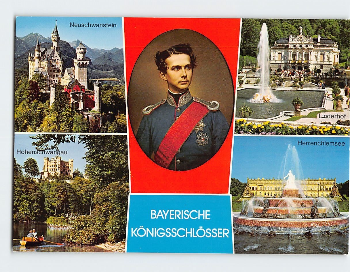 Postcard Bavarian Royal Castles & King Ludwig II of Bavaria Germany