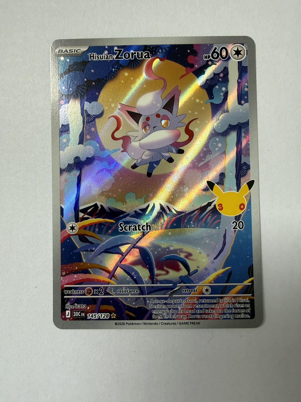 Pokémon TCG Hisuian Zorua Illustration Rare 145/128 30th Celebration NM
