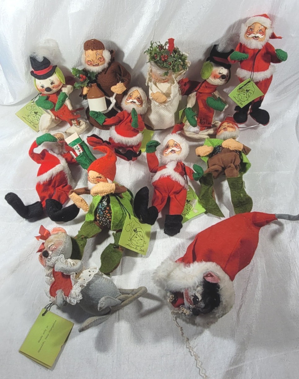 LOT: 12 Vintage Annalee Christmas - Santas, Cats, Mouse, Monk from the 1960's