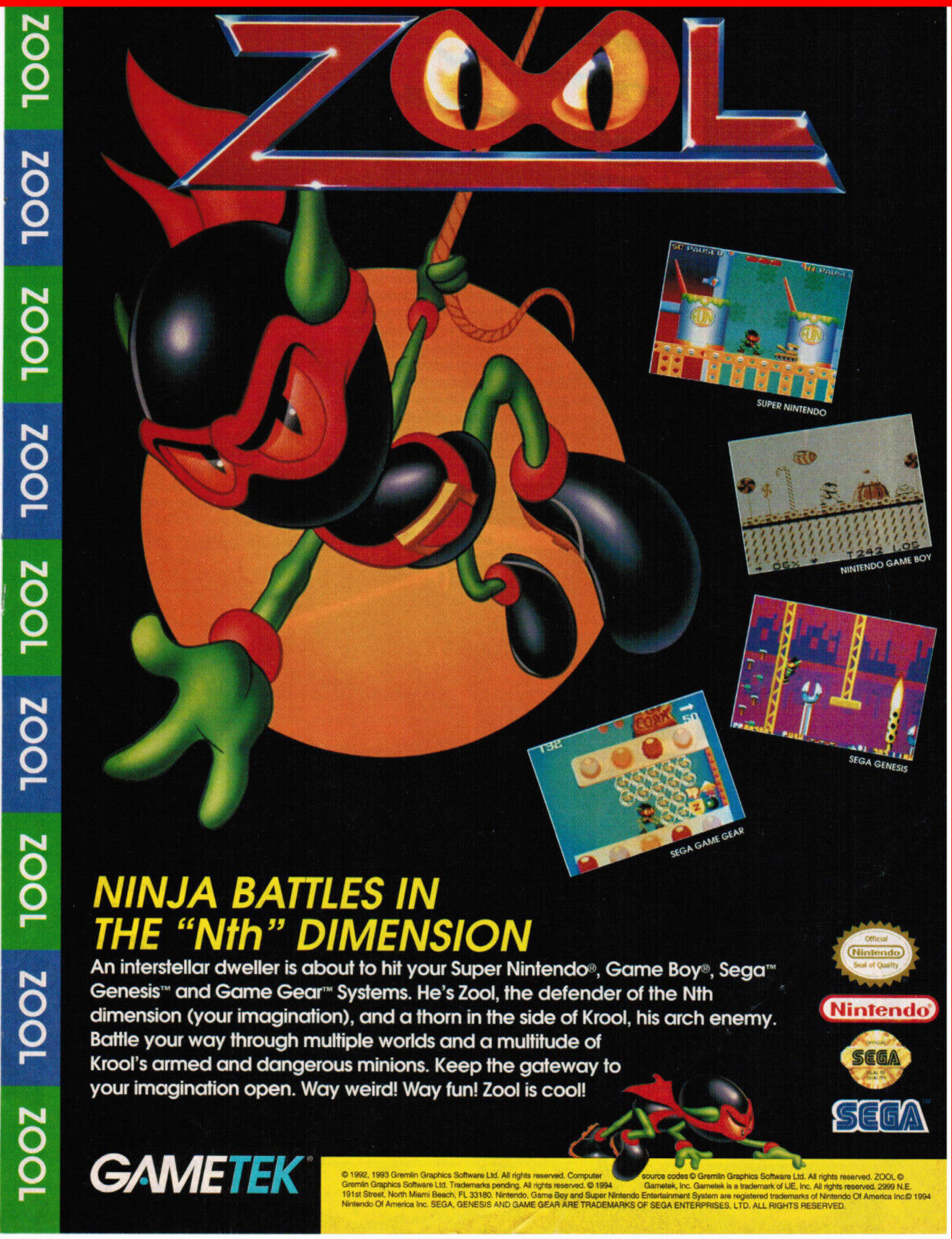 Zool 1993 Sega Nintendo Video Game Vintage Print Ads / Poster Promo Art