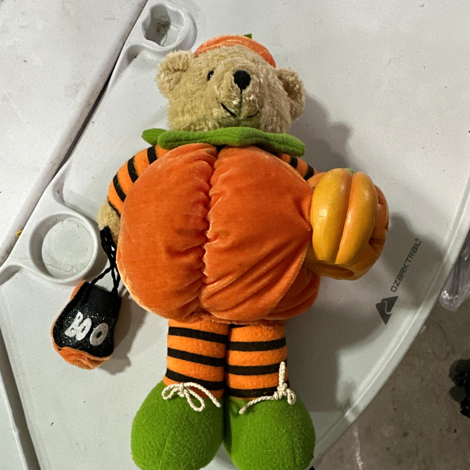 Prima Creations Bear Halloween Figurine Pumpkin Boo Bag Plush Polyester 13 in