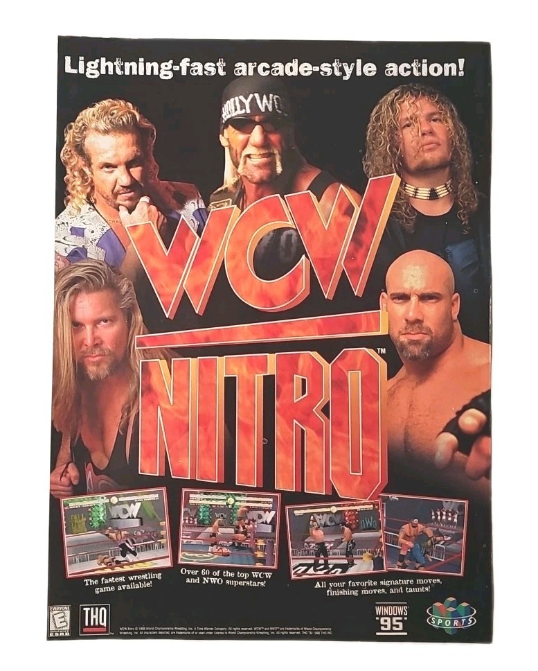 WCW Nitro N64 & PC Original 1998 Print Ad THQ - 7.5