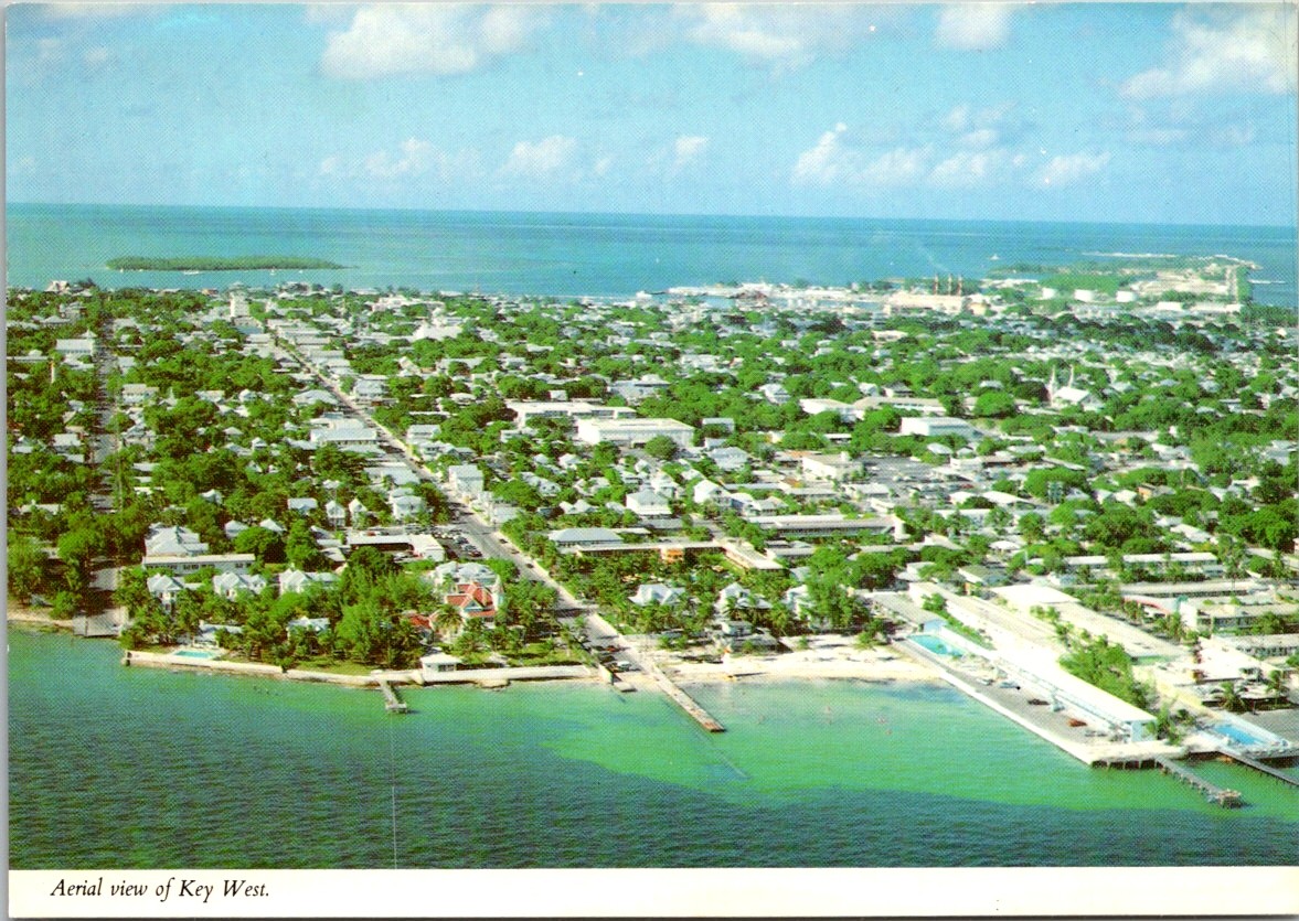 Postcard Florida FL Key West Aerial View Island Coastal City Ocean
