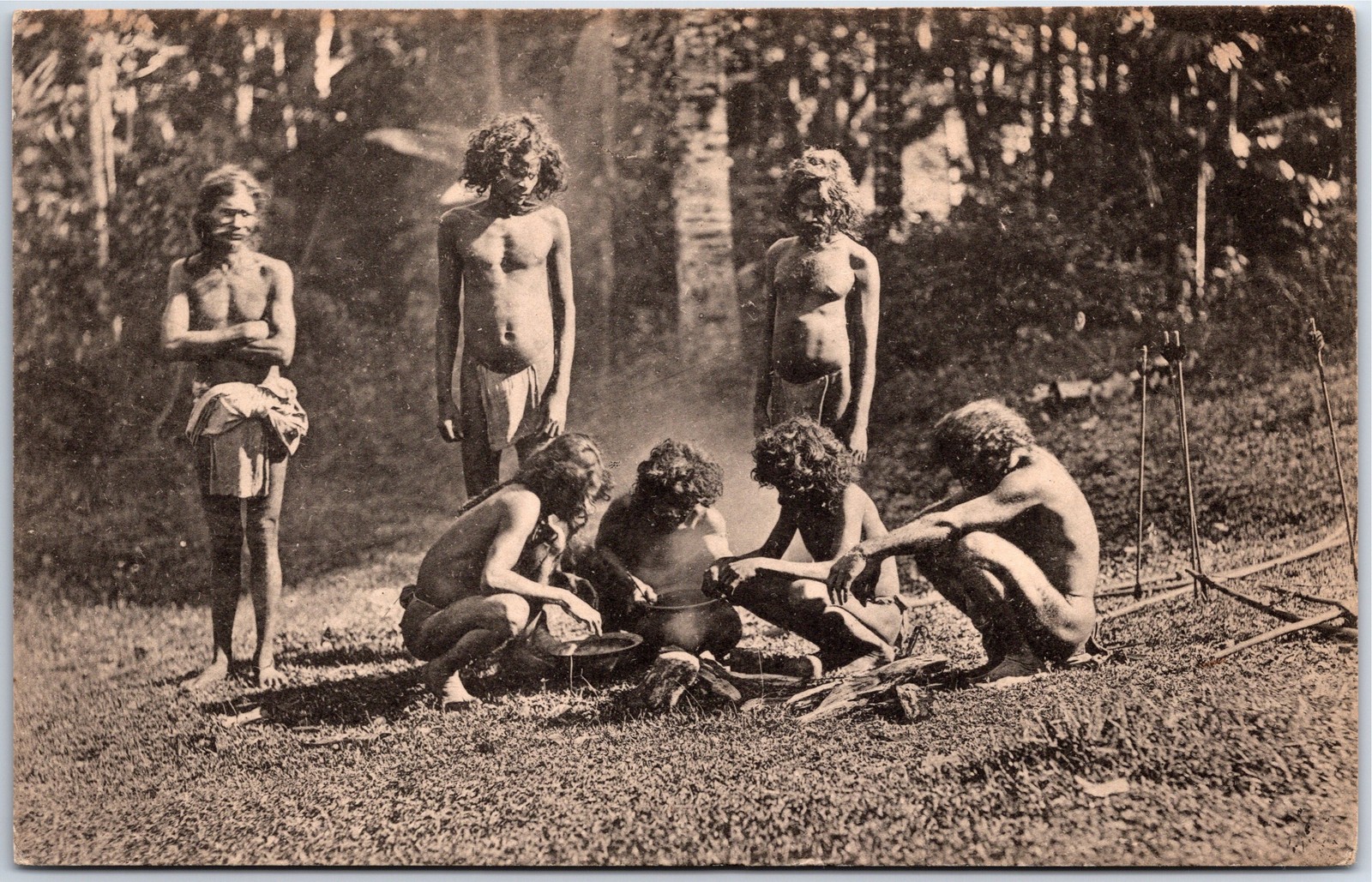 VINTAGE POSTCARD VEDDHAS MINORITY INDIGENOUS GROUP OF CEYLON COOKING c. 1910