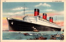 SS Queen Mary Ship Boat c1936 Linen Postcard picture