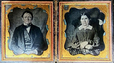Antique Original Ambrotype Portraits Set of 2 Man & Woman Double Case circa 1860 picture