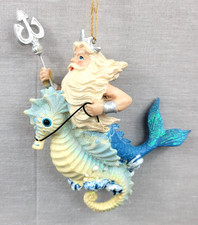 December Diamonds Ornament King Neptune Seahorse Merman Coastal 79-81136 Retired picture