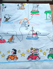 Vintage 1970s Peanuts See America With Snoopy Twin Flat Sheet Tastemaker Bright picture