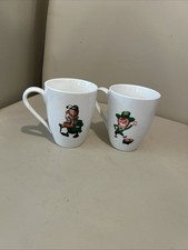 Vintage (Set/2) Blarney Porcelain Ireland Coffee Mugs W/Leprechauns & Sayings picture
