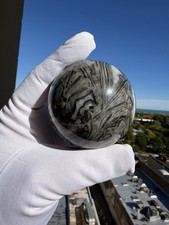 Picasso Jasper Marble Sphere 430g Black Gray Swirl Polished Crystal Stone Ball picture