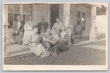 RPPC Seven Named People Relaxing on House Porch Real Photo VTG Postcard picture