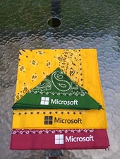 Lot 3 Microsoft Employee Promo Hankerchief Bandana Green Yellow Red Paisley Vtg  picture