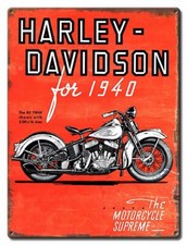 HARLEY DAVIDSON MOTORCYCLES FOR 1940 80 TWIN HEAVY DUTY USA MADE METAL ADV SIGN picture
