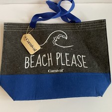 Carnival Cruise Lines BEACH PLEASE Felt Tote Bag Blue / Gray 17x12 New with Tags picture