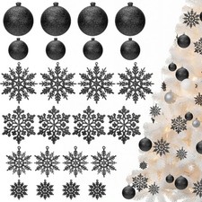72 Pcs Glitter Christmas Ornaments Set - Black Balls & Snowflakes Decor picture