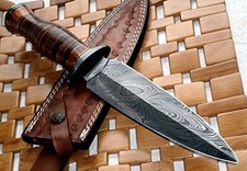 Custom Handmade Damascus Steel 13 Inches Dagger Knife - Leather Handle picture