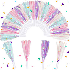 24 Pcs Glitter Metallic Fringed Party Blowers Noise Makers for Events picture