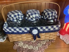 Longaberger 2003 Blue Ribbon Canning Basket Set & 3 Canning Jars~EUC picture