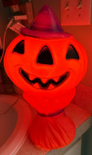 Vintage 1969 Empire Plastic Halloween Blow Mold Pumpkin Scarecrow Light Decor picture