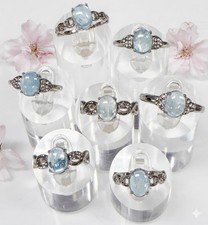 Wholesale Lot 7 Pcs Natural Aquamarine Stainless Steel Rings Crystal Healing picture