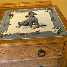 Vintage Hazel Ware Signed Poodle Handkerchief Gray Red Roses Thank You Hankie picture