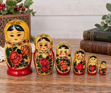 Vintage Matryoshka USSR Set of 6 Russian Wooden Nesting Dolls picture