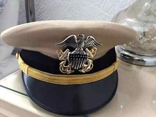 US Navy Officer Dress Cap – Beige Uniform Hat with Insignia Replica | All Sizes picture