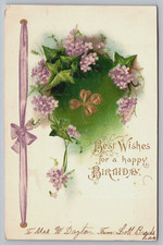 Vintage Postcard, 1908, Best Wishes, Happy Birthday, Clover picture