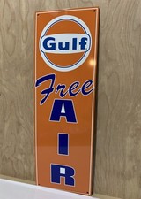 Gulf Free Air Metal  Gasoline Gas sign Pump Oil Gasoline Orange WOW picture