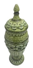 Vintage Large Green Porcelain Lidded Jar Urn Stoneware Ceramic Stamped picture
