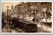 K66/ Aurora Illinois RPPC Postcard c1910 CA&E Interurban Trolley Patriotic 316 picture