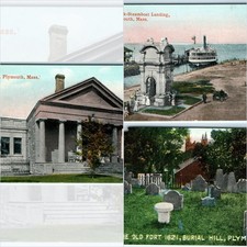x3 LOT c1910s Plymouth, MA Pilgrim Hall Steamboat Landing Cemetery Postcards picture
