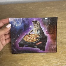 V Syndicate Glass Rectangle Serving Tray Cat Pizza Space Design Multicolor picture