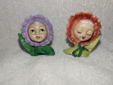 Japan AUTHENTIC VINTAGE  1950s MCM Anthropomorphic Flower  Salt + Pepper Shakers picture