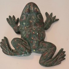 Antique 1930s Cast Iron Frog Doorstop Original Paint Sprawling Toad Paperweight picture