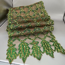 Vintage green & gold Sequin Runner 9’ L X 12” W, Handmade Sequins, Beads St Pats picture