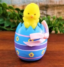 VTG Hand Painted Easter Floral Wooden Egg Bobble Flocked Chick With Suction Cup picture