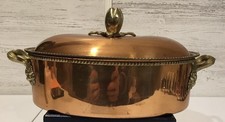 Rare Vintage Italian Made 1960s Oval Copper And Brass Trimmed Casserole Dish picture
