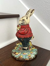 ANTIQUE VINTAGE c.1920's RABBIT in SWEATER EATING CARROT DOORSTOP picture