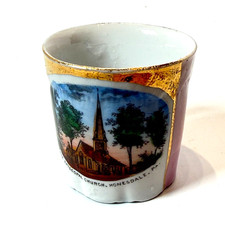 HONESDALE PA Pennsylvania ANTIQUE Souvenir China TRINKET MUG CUP GOLD picture